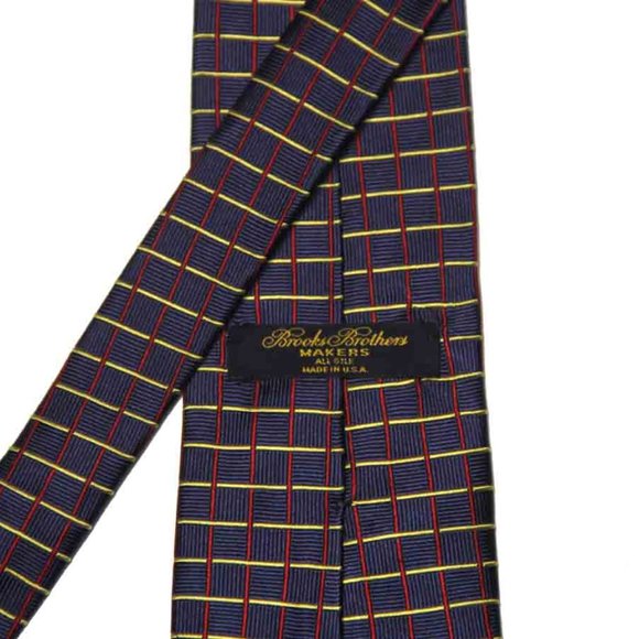 Brooks Brothers Silk Tie Navy Blue Red Yellow Window Pane Check Pattern Men's - Picture 2 of 2